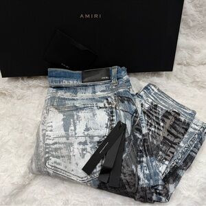 AMIRI Wes Lang Sketch Jean Painted Indigo Faded Blue and Black Denim Jeans 33
